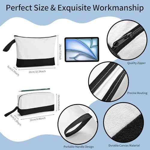 20 Pcs Canvas Makeup Bag with Bottom, 12oz Cotton Cosmetic Bag Set Bulk Multi-Purpose DIY Heat Transfer Makeup Bags with Black Zipper for Bridesmaid Makeup Bag Travel Toiletry Pouch Storage, Halloween