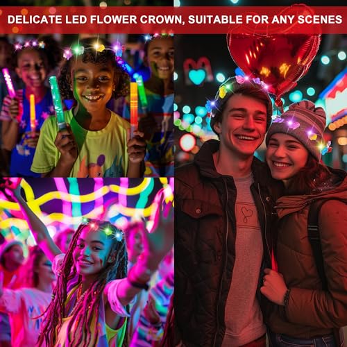 50 Pcs LED Flower Crown Headband,led headbands,Light Up Flower Headbands for Women,Garlands Glowing Floral Wreath Crowns For Weddings,Halloween,Birthdays,Role-Playing,Beach Parties£¬Christmas