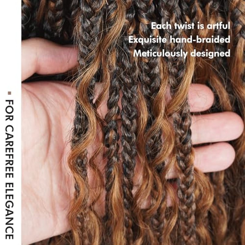 ToyoTress Boho Crochet Braids Human Hair - 12 Inch 8 Packs (96 Strands) Handmade Pre-Looped Crochet Hair For Black Women, Ombre Brown Pre-Twisted Short Bob Human Braiding Hair (12 Inch, T30-8P)