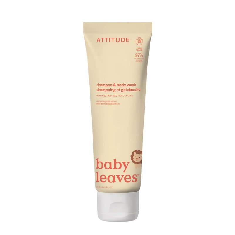 ATTITUDE Baby 2-in-1 Shampoo & Body Wash, EWG Verified, Dermatologically Tested, Vegan, Pear Nectar Scent, 8 Fl Oz