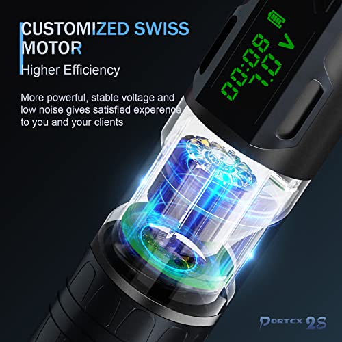 EZ Wireless Tattoo Machine - Rotary Tattoo Pen Machine with 1800mAh Battery Power Supply Rotary Tattoo Gun Equipment Needle Cartridges for Professional Tattoo Supply (Portex 2S Black)