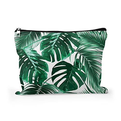 Cafl Hawaiian Palm Leaf Makeup Bag Tropical Palm Trees Cosmetic Bag Zipper Pouch Large Toiltry Bag Travel Linen Make Up Organizer Purse for Women 10¡¿8Inch