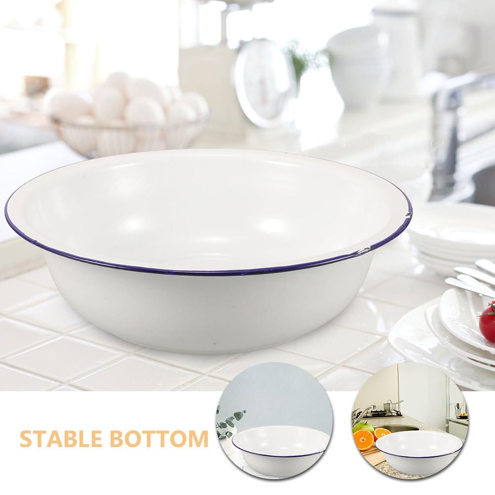 Healeved Enamel Wash Basin 32cm Large Enamel Mixing Bowl Face Washing Basin ware Salad Bowl Soup Bowl Sourdough Bowl Footbath