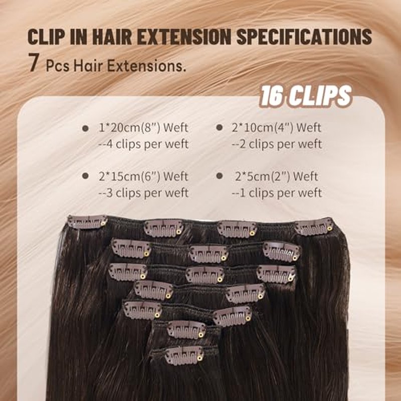 Clip in Hair Extensions Real Human Hair 18 Inch 120g 7Pcs Remy Extensions Double Weft Straight Hair Extensions for Add Volume (18in, 120g, #2)