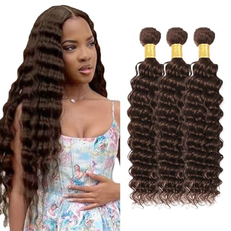 28 30 32 inch Dark Brown Bundles Human Hair #4 Deep Wave Bundle Chocolate Brown Human Hair Bundles #4 Wet and Wavy Bundle