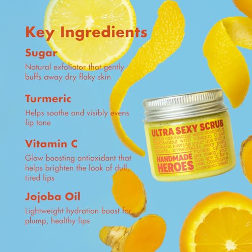 Handmade Heroes Turmeric Lip Scrub with Vitamin C ? 100% Natural Vegan Exfoliant for Dark Dry Chapped Lips ? Deep Conditioning Sugar Polish 1oz