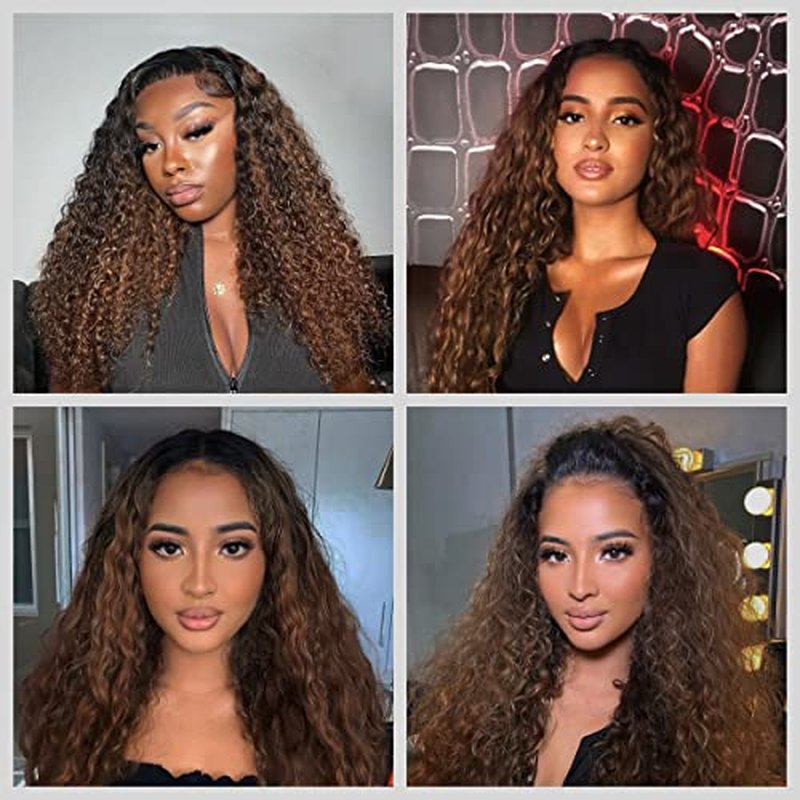 Unprocessed Brazilian Virgin Human Hair #1b/30 Lace Frontal Pre Plucked with Baby Hair (16inch) - Deep Wave Ombre, Ear to Ear Transparent Lace Frontal Closure, 13x4
