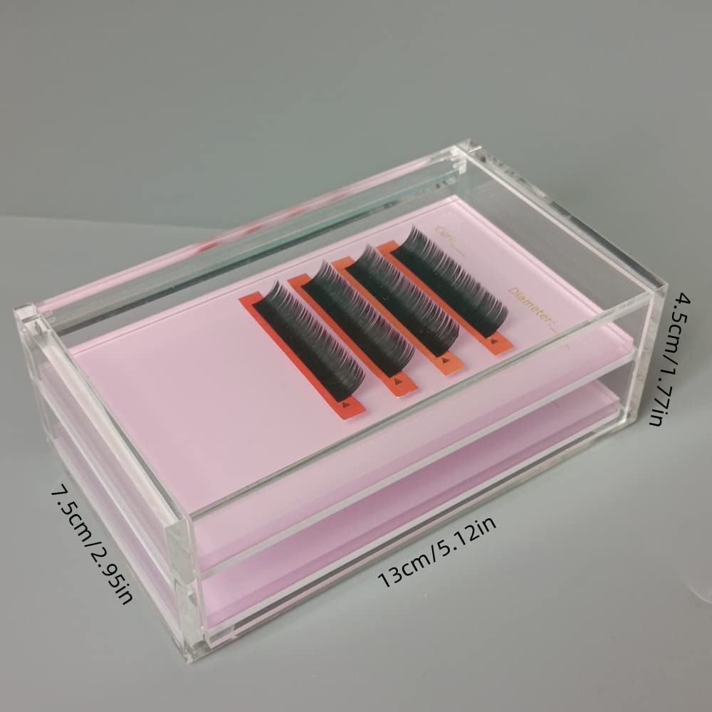 LIXIMMAZN 2 Layers Acrylic Eyelash Pallet Organizer Box, Grafting Eyelash Clear Makeup Display Container for False lashes Transparent Storage Case (Pink)