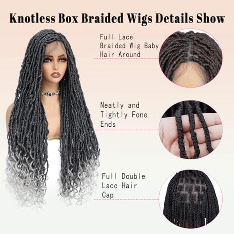 ROSEBONY 36" Full Lace Goddess Faux Locs Wig for Black Women Premium Hand-Braided Japanese Synthetic Fiber Wigs with Baby Hair Glueless Design Goddess Inspired Style Wigs with Curly Ends