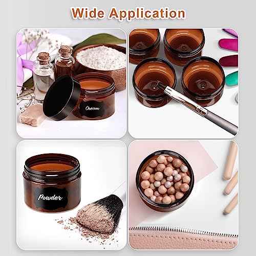 Dandat Amber Plastic Jars with Lids Refillable Round Storage Container with Labels and Pen Christmas Small Empty Travel Jar for Lotion Gel Essential Oil Body Powders Ointments(4 oz, 121 Pcs)