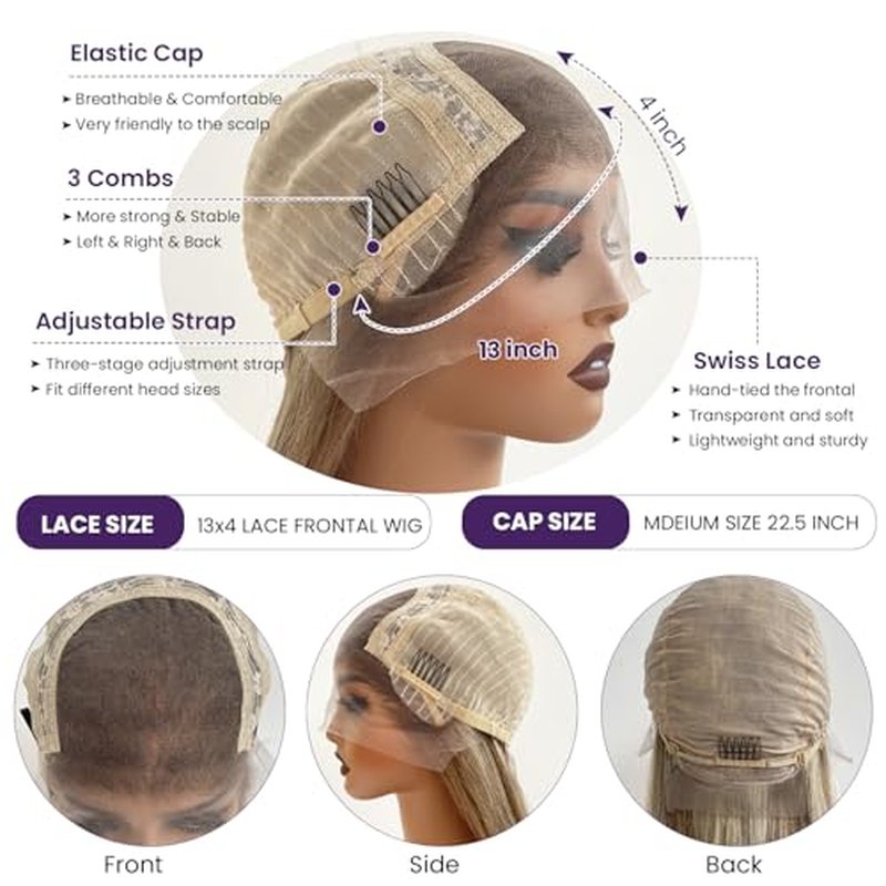 Ubetta Highlight Ash Blonde Wig Human Hair 13x4 HD Balayage Wigs Human Hair 180% Density Ash Brown to Ash Blonde Highlights Lace Front Wigs Human Hair Pre Plucked 20 Inch Human Hair Lace Front Wig