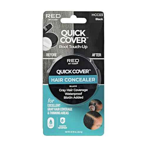 Red by Kiss Quick Cover Hair Concealer, Temporary Root Touch-Up, Broad Mass Gray Coverage, Lightweight & Waterproof, Biotin Infused (Black)