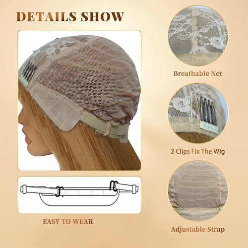 48 Inches Surper Long Straight Wig for Women Flat Bangs Soft Yaki Kinky Wigs for Daily Party Halloween Christmas Cosplay Wig Synthetic Hair Strawberry Blonde 120CM