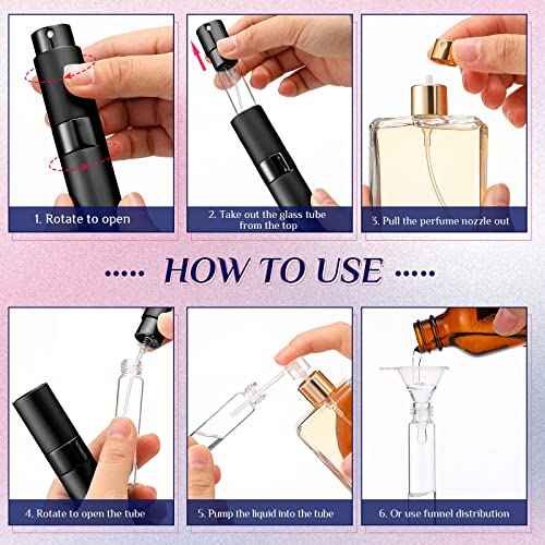 Remerry 15 Pcs 8 ml Perfume Atomizer Refillable Small Perfume Spray Bottle Empty Portable Travel Sprayer with 5 Funnel 5 Pump Transfer Tool(Black)