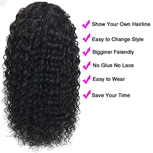 XSY Headband Wig Human Hair Deep Wave Human Hair Wigs 24 Inch Virgin Brazilian None Lace Front Wig Glueless Machine Made Wigs for Black Women Natural Colour