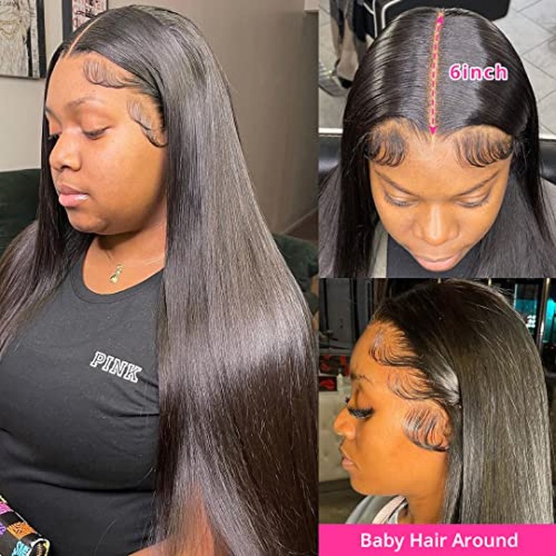 PERISMODA 13x6 Lace Front Wigs Human Hair Pre Plucked Straight HD Transparent Lace Front Wigs Human Hair for Woman 32 Inch 180 Density Frontal Wigs Human Hair Glueless Wigs Human Hair Natural Color