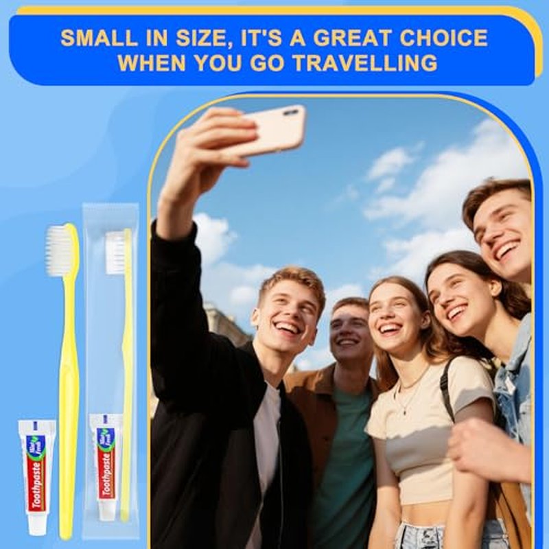 Yellow Disposable Toothbrushes with Toothpaste - Pack of 500,Individually Wrapped Single Use Travel Toothbrushes Kit Bulk for Homeless,Guests,Hotel,Dentist