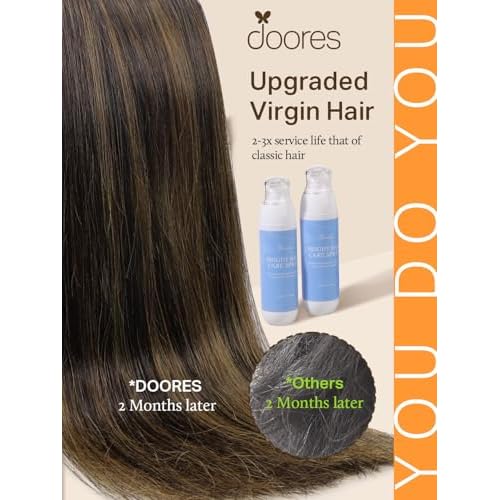 DOORES Tape-in Hair Extensions, Balayage Dark Brown to Chestnut Brown, 100g, 40pcs, 18 Inch Remy Straight Hair Skin Weft