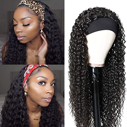 XSY Headband Wig Human Hair Deep Wave Human Hair Wigs 24 Inch Virgin Brazilian None Lace Front Wig Glueless Machine Made Wigs for Black Women Natural Colour