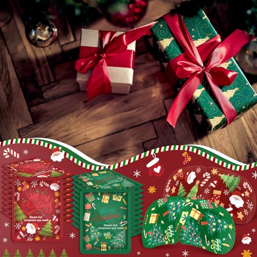 Bonuci 30 Pcs Christmas Steam Eye Masks Bulk for Dry Eyes Disposable Heating Eye Mask for Spa Sleep Warm Compress Stress Dark Circle Relief Puffiness and Relaxation Gifts Christmas Stocking Stuffer