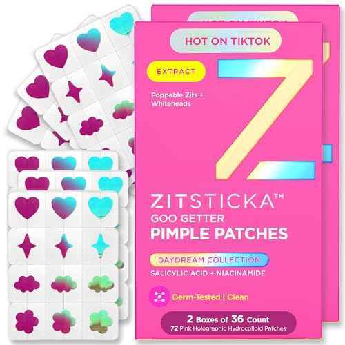 ZitSticka Pimple Patches Cute for Face, Holographic Zit Patches, Goo Getter Hydrocolloid Blemish Patches, Gifts for Teens, Teen Girl Gifts Trendy Stuff (DreamHolo Collection 72ct)