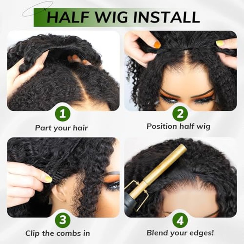 Fine Plus Curly Half Wig for Black Women, 3 in 1 Glueless Half Wig Seamless Flip Over Protein Synthetic Curly Wig Soft Fiber Feel Like Human Hair Long Lasting Curl Degree Lightweight Beginner Friendly