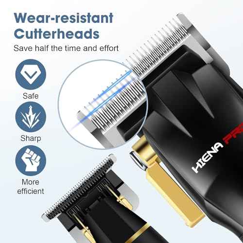 HIENA PRO Professional Hair Clippers Set for Men Cordless Barber Kit Hair Cutting Set Rechargeable Clippers and Trimmers Set Hair Cutting Kit with LED Display, USB Charging, Gifts for Men, (Black)