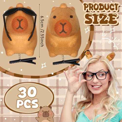 30 Pcs Capybara Hair Clips Kawaii Cartoon Capybara Sunglass Clips Funny Decorative Hair Accessories for Women Men Summer Holiday Party Decor