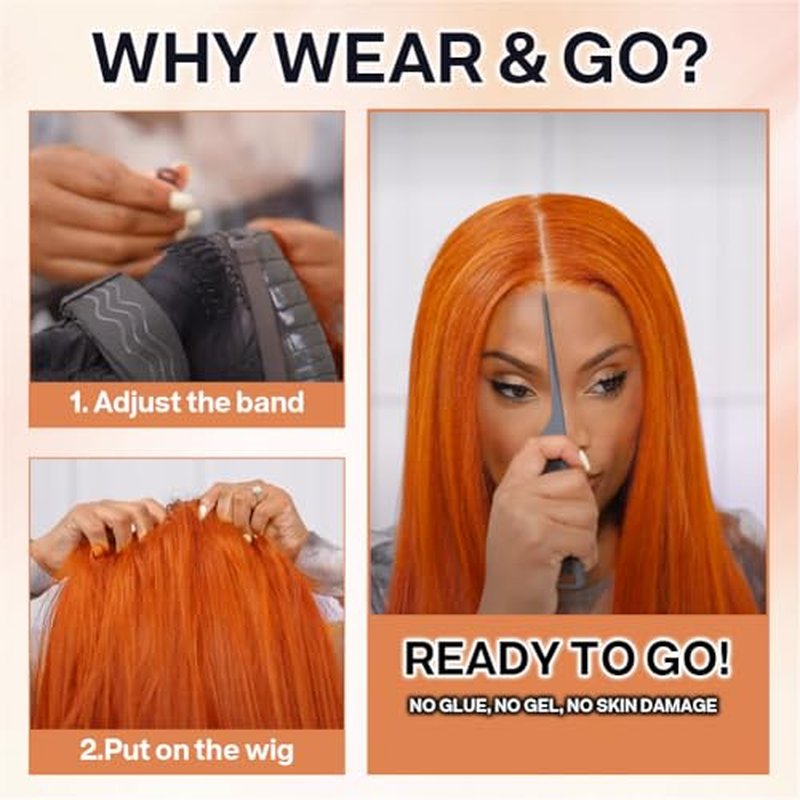 Wear and Go Glueless Bob Wig Human Hair 200% Density 5x5 HD Lace Closure Wigs For Black Women Glueless 5x5 Closure Wigs Human Hair Pre Plucked Bob Ginger Color 18 Inch