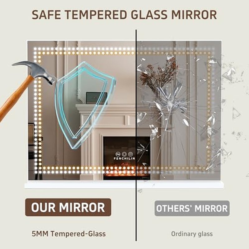 FENCHILIN Vanity Mirror with Lights 32"x 23" Makeup Mirror Lighted LED Makeup Vanity Mirror 3 Dimmable Modes Smart Touch Control Hollywood Mirror with Lights 10X Magnification White
