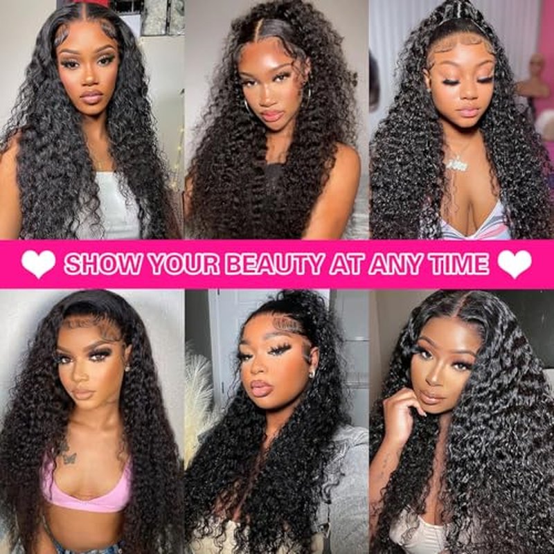 Deep Wave Lace Front Wigs Human Hair Pre Plucked 220% Density 13x4 HD Transparent Lace Closure Wigs Human Hair for Women 24 Inch Curly Lace Frontal Wig Brazilian Virgin Hair