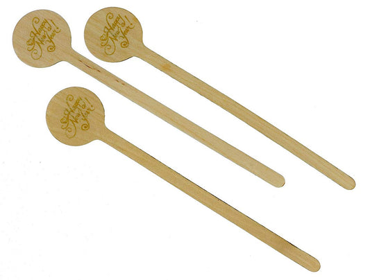 Perfect Stix 6" Wooden Cocktail/Drink Stirrers with Happy New Year Print-Pack of 50ct