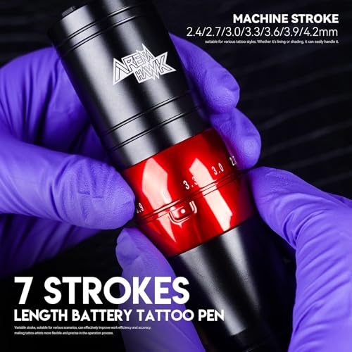 Professional Wireless Tattoo Pen Kit with 2 Batteries - Complete Tattoo Machine Set for Beginners 7 Adjustable Strokes 2.4-4.2mm 20 Cartridge Needles Rotary Tattoo Gun for Lining & Shading