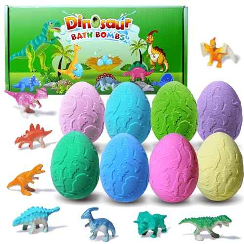 Kids Bath Bombs with Surprise Inside, XXL Large Dinosaur Bath Bombs 8pcs Bath Bomb Set with Toys Inside, Dino Toy Gifts for Kids Age 3 4 5 6 7 8 9 10 11 12