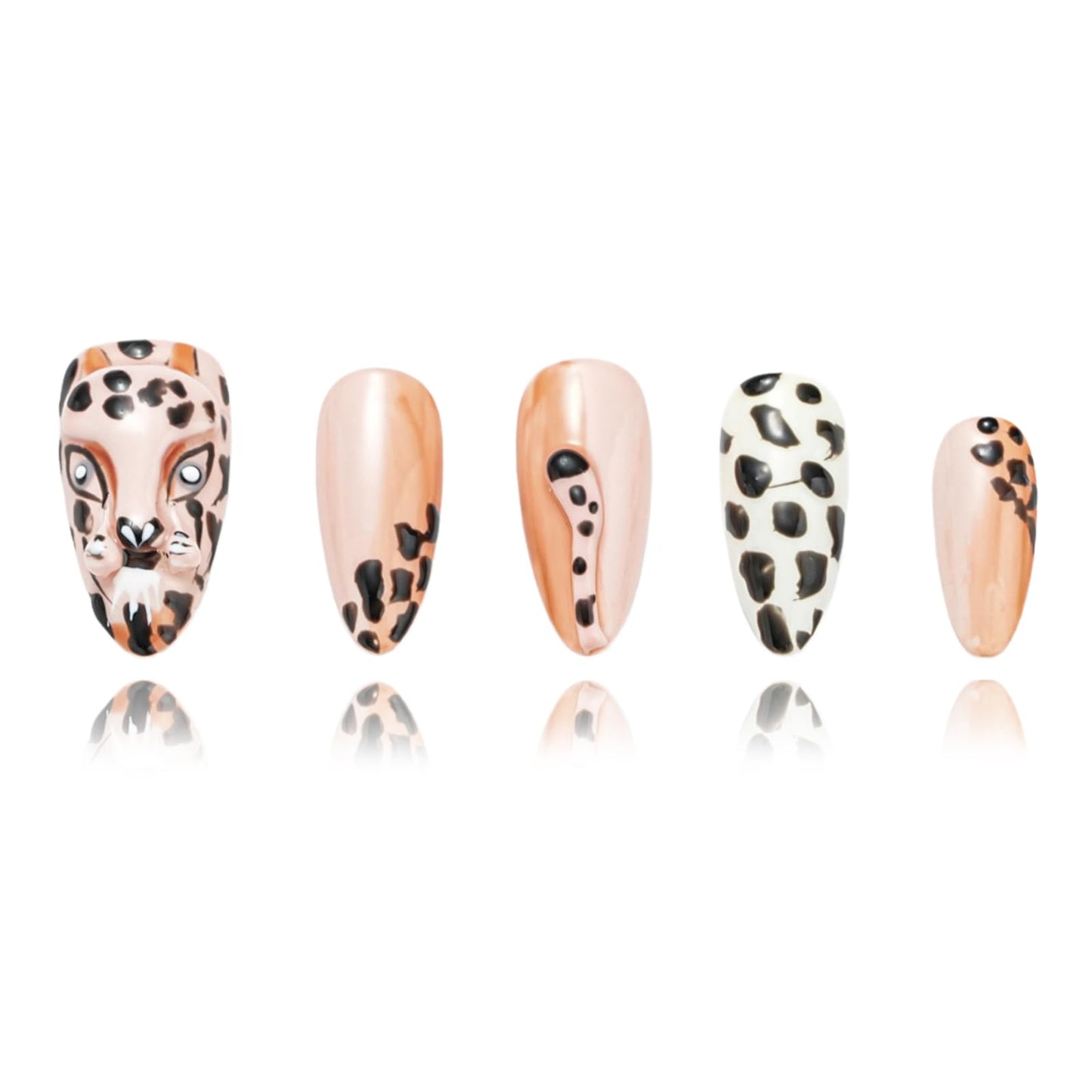 FORBELOVED NAILS,Nude Hand-pained Leopard Handmade Press On Nails,Medium Almond Glue On Nails,Charming 3D Texture Tails False Nails For Women And Girls,10Pcs/Set With Glue,(Nude-L),FOB