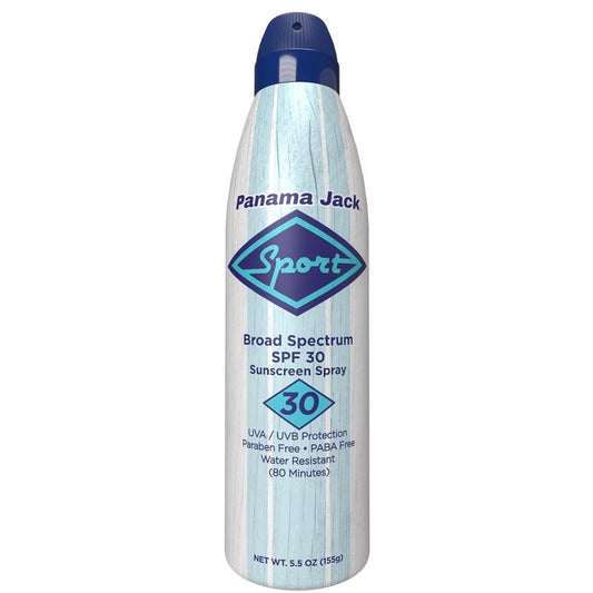 Panama Jack Sport Sunscreen Spray - SPF 30, Broad Spectrum UVA/UVB Protection, PABA, Paraben, Gluten & Cruelty Free, Water Resistant (80 Minutes), 5.5 OZ (Pack of 2)