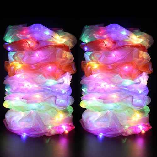 20 Pcs LED Scrunchies, Light up Hair Scrunchies, Glow in the Dark Hair Ties with 3 Light Modes, Neon Hair Accessories for Women Girls, Glow Hair Bands Rave Glow Party Supplies