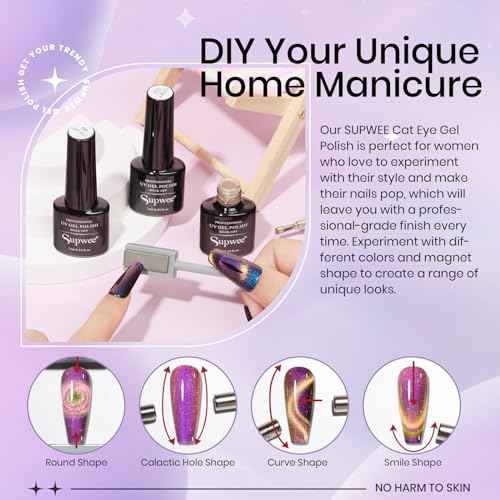 Magnetic Cat Eye Gel Nail Polish Set 12 Colors Cateye Gel Polish with Magnetic Stick Chameleon Cat Eye Gel Aurora Cat Eye Gel and Glass Cat Eye Gel Collection for Home DIY Manicure