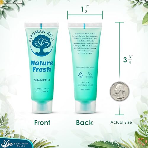 BERGMAN KELLY - Travel Size Hotel Shampoo - 1 fl oz, 100 PK, Nature Fresh - Delight Your Guests with Revitalizing & Refreshing Hair Cleanser for Guest Hospitality - Mini & Small Size Shampoo Bulk