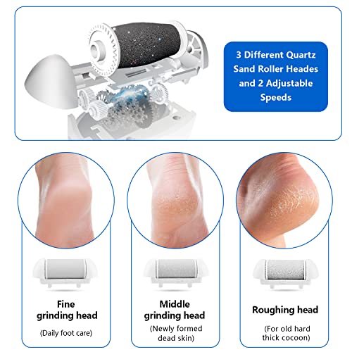 Electric Foot Callus Remover Kit, Elmchee Rechargeable Callous removers 3 Grinding Heads Waterproof Foot Scrubber File, Professional Pedicure Tools kit Feet Care for Dead, Cracked Dry Skin