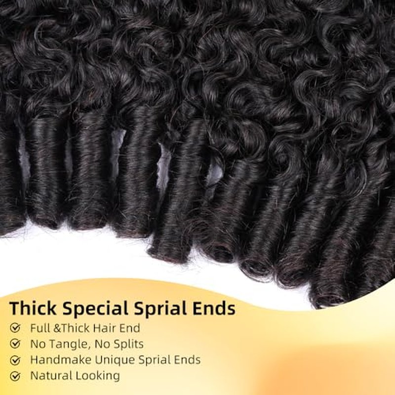 MsSunlight Burmese Curly Bundles Human Hair 100% Unprocessed Quick Weave 15A Water Wave with Spiral Curly End Real Human Hair Extensions Natural Black 26 Inch