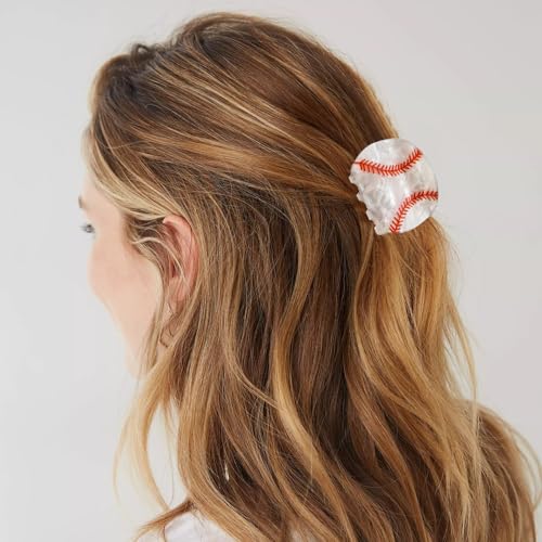 4 PACK Baseball Basketball Hair Claw Clips for Women, Bowling Football Hairpins, Medium Size Acetate Hair Clips, Non-Slip Sports Hair Barrettes Strong Hold Jaw Clips Hair Accessories for Women Girls