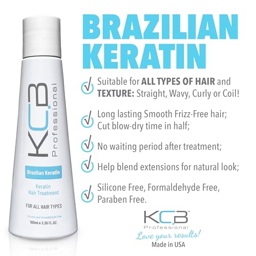 Brazilian Keratin, 1 Step Keratin Treatment Kit at Home. Keratina para Alisar el Pelo. Straightening and Frizz Control, All Hair Types, Formaldehyde Free, 3.38Floz