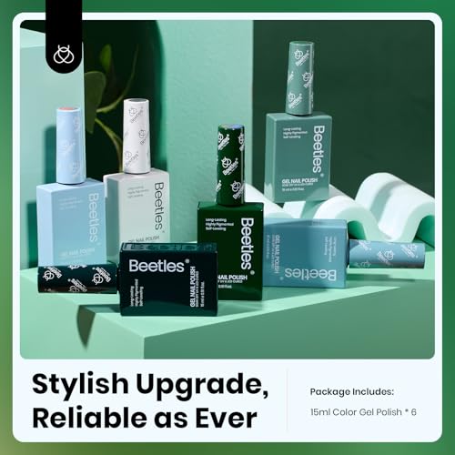 Beetles Fall Gel Nail Polish Set, 6 Colors 15ML Green Gel Nail Polish Kit Winter Nails Misty Gray Dark Green Baby Blue Full Size Nail Gel Polish Soak Off UV Lamp DIY Manicure Salon Gifts for Women