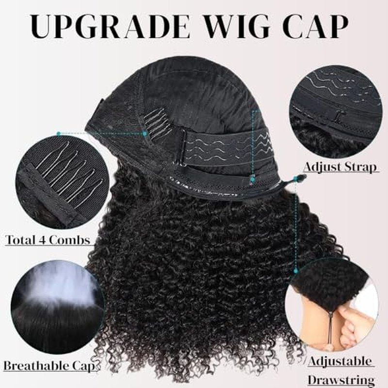 kiss love Kinky Curly Half Wig Human Hair Upgrade 4C Edge Hairline 180 Density 3 In 1 Seamless Flip Over Half Wigs With Drawstring Beginner Friendly Glueless Put and Go Headband Wig For Women