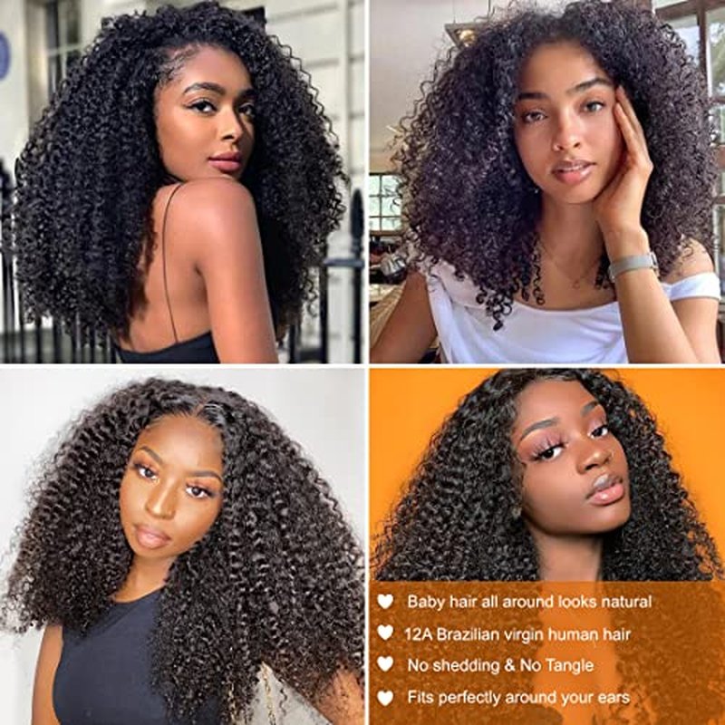 Kinky Curly Lace Front Wig 13x6 HD Lace Front Kinky Curly Wig for Women 180% Density Pre Plucked With Baby Hair Afro Kinky Curly Human Hair Wig 20Inch Kinky Curly HD Lace Front wig