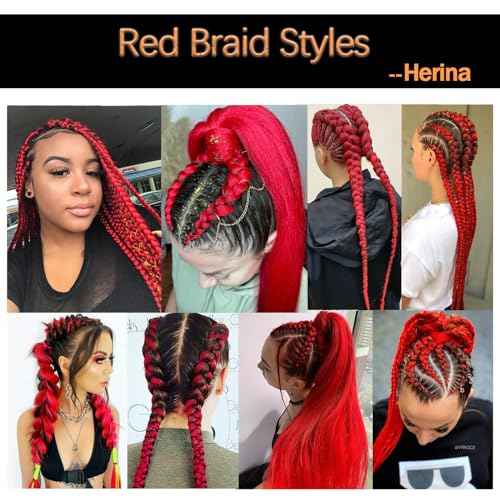 Herina Red Braiding Hair Fake Braids In Hair Extensions 3pcs Red Hair Extensions Heat Resistant Jumbo Braiding Hair For Women(3pc/pack)