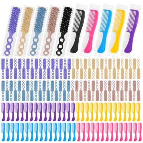 100 Pcs Hair Brush and Comb Set in Bulk for Homeless Individually Wrapped, Bulk Comb Brush Hairbrush for Women Kids Hotel Homeless Charity (Bright Color)