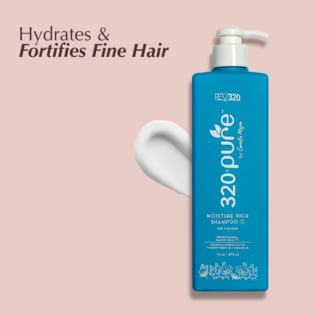 Rev320 320Pure Moisture Rich Shampoo for Fine Hair 16oz, Repairing, Lightweight & Volumizing Formula, Best Cleaner for Dry, Thin, or Fine Hair, Pure & Natural, Hydrating Shampoo for Women