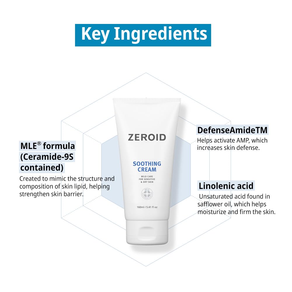 ZEROID Soothing Cream - Face Moisturizer for Sensitive Skin | Skin Barrier Repair | 2.7 fl oz (80ml)